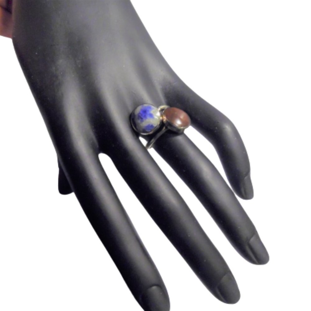 Sodalite and Tiger's Eyes Stone Adjustable Ring